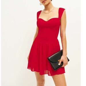 New Reformation Taiga Sweetheart Mini Dress Poinsetta Red 2, XS $218